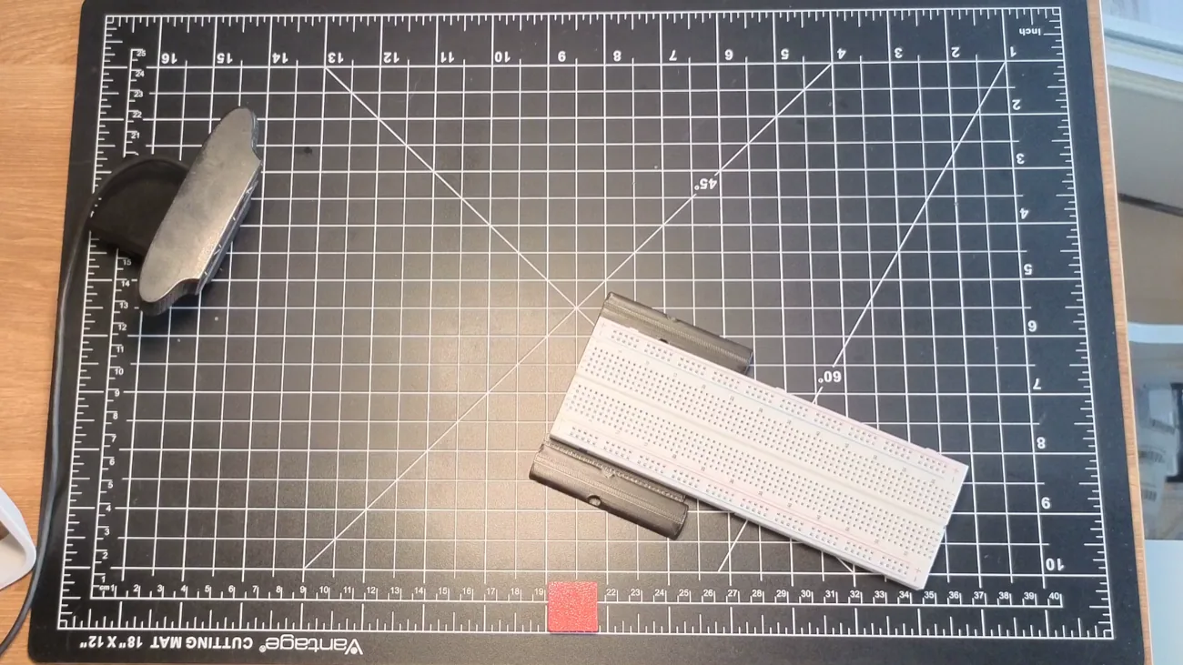 A real breadboard resting on the ladder stub
