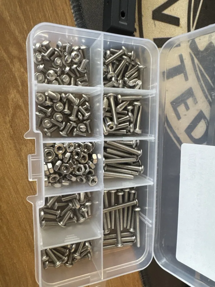 Kit of stainless button head screws and nuts